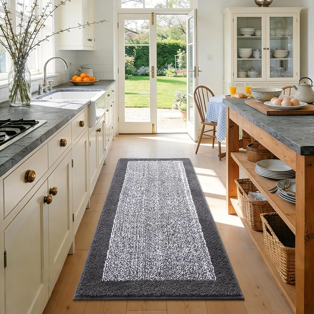 Long 2X4 Ft (48''X24'') Runner Rug For Bathroom,Non Slip Washable Large Kitchen Rugs Bath Rugs, Soft Absorbent Quick Dry Bath Mats For Shower, Hallway,Laundry, Tub(Grey)