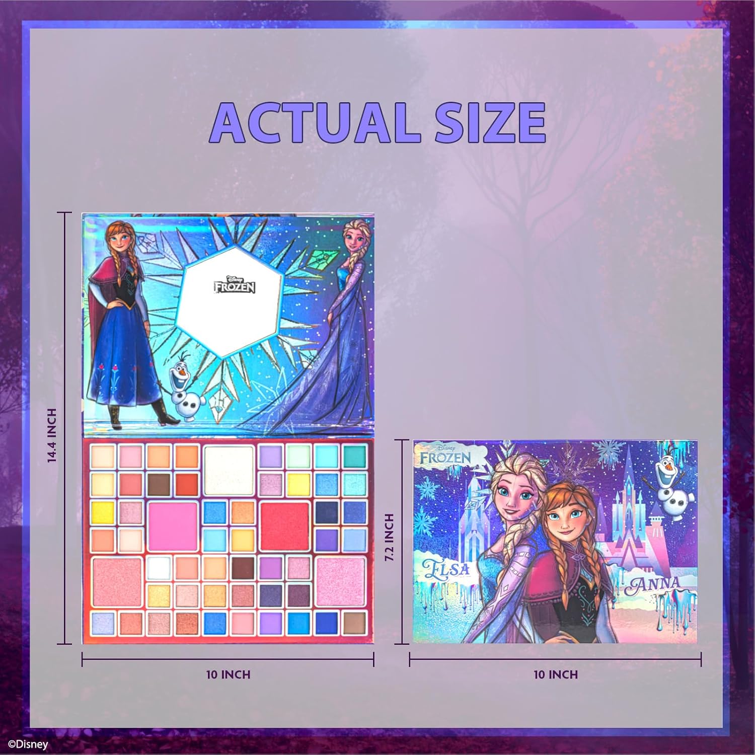 Disney Frozen Elsa and Anna 55 Well Eye Shadow Palette with Mirror, Makeup for Girls and Teens, Shimmery and Matte Colors, by Townley Girl