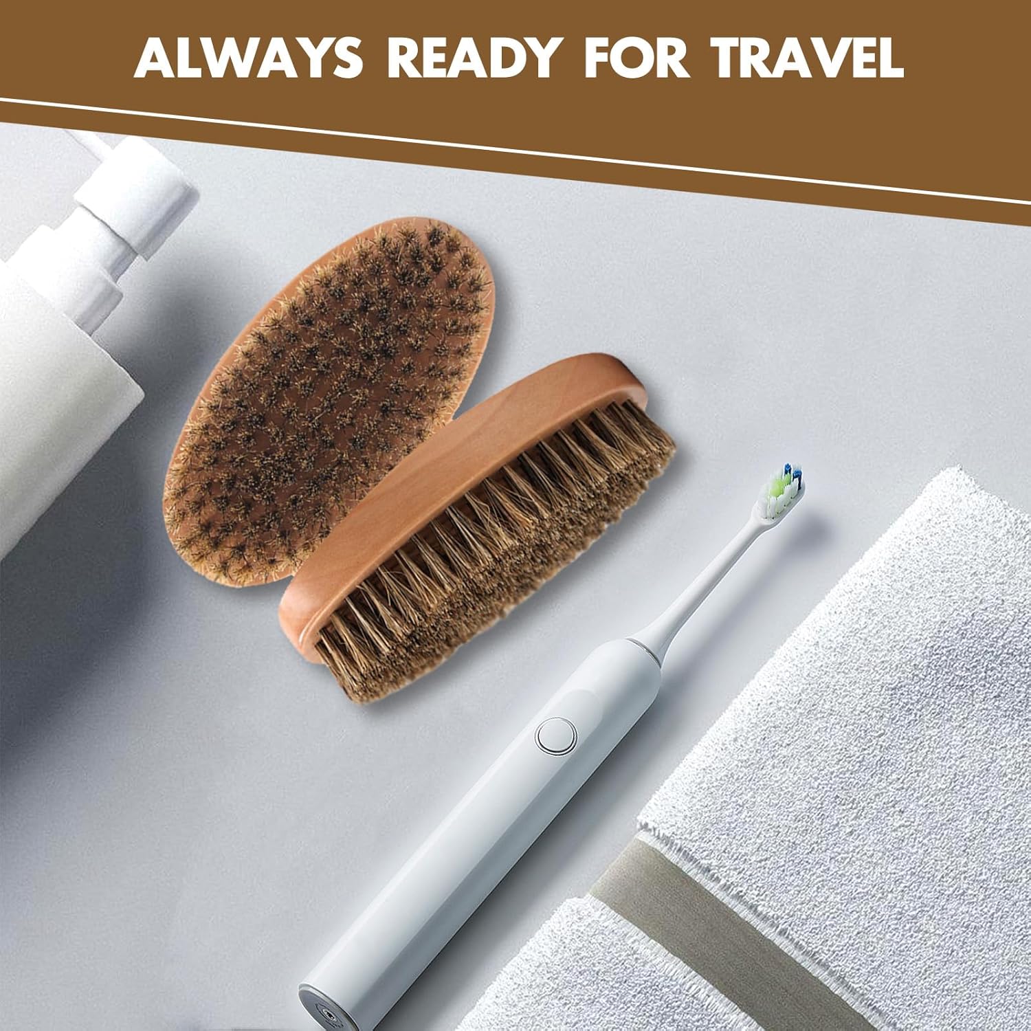Boar Bristle Hair Beard Brush for Men - Small Soft Beard Brush, Pocket Travel Men's Wooden Mustache Brush