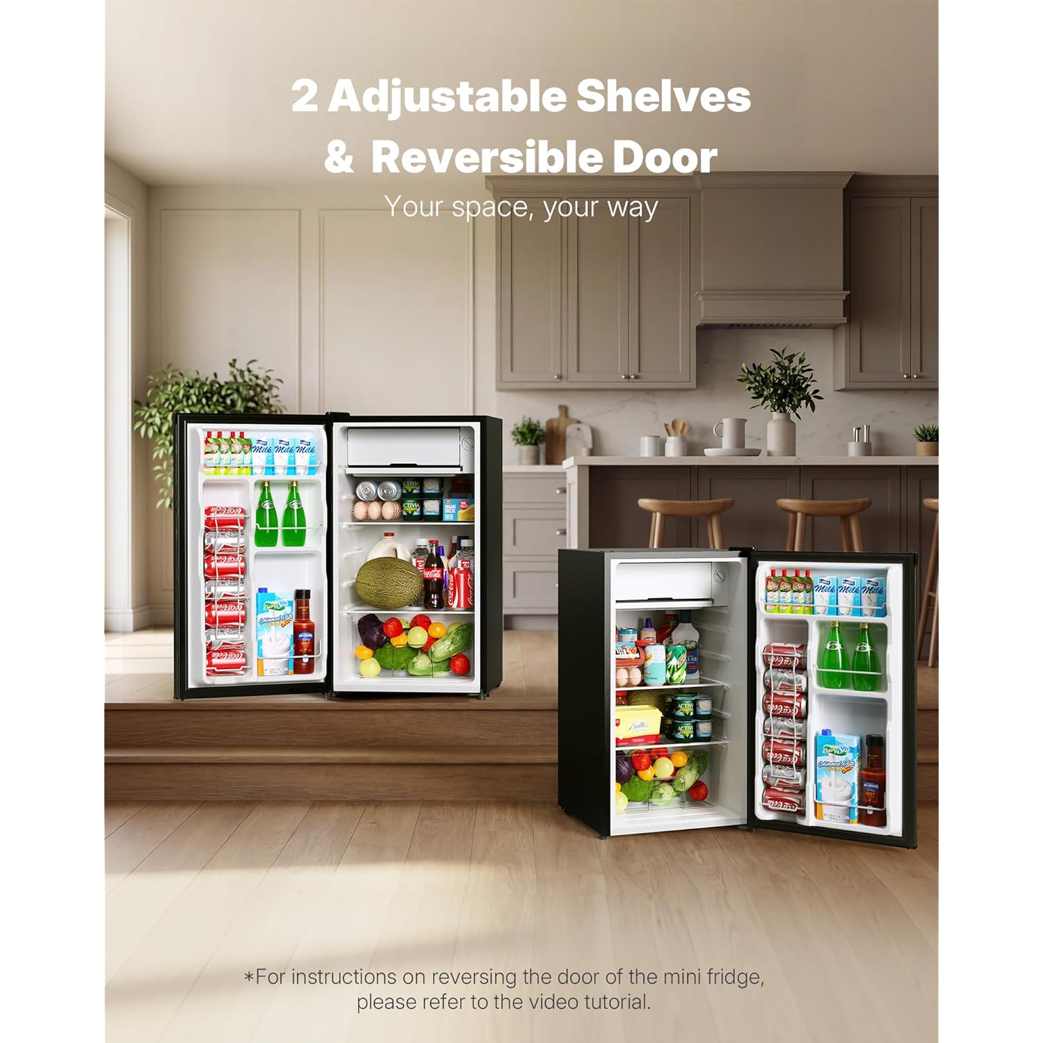 Upstreman 3.2 Cu.Ft Mini Fridge with Freezer, Quiet Efficient Small Fridge, Compact Refrigerator with Adjustable Thermostat, for Dorm, Bedroom, Office, Black-BR321