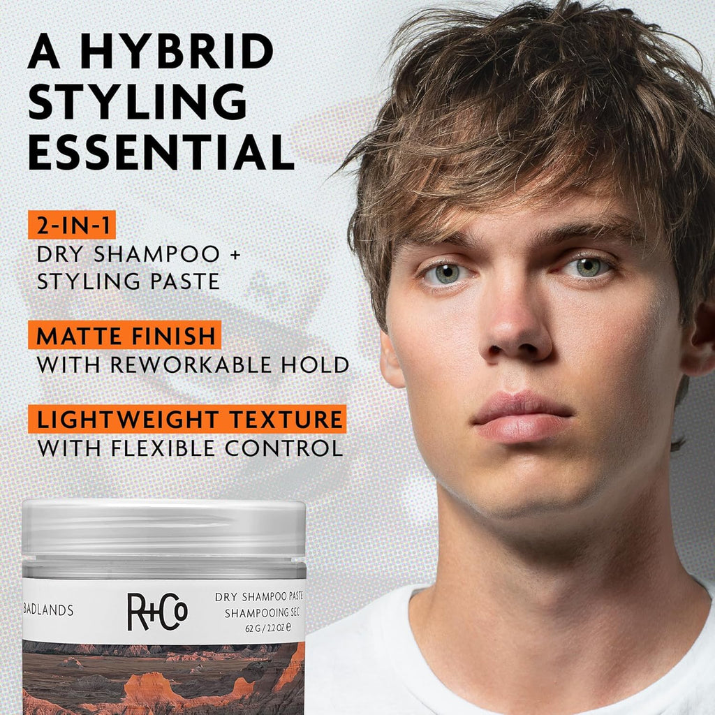 R+Co Badlands Dry Shampoo Paste | Part Dry Shampoo, Part Styling Paste | Adds Texture, Absorbs Oil, Matte Finish