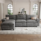 L Shaped Modular Sectional Couches For Living Room, Cloud Couch Sofa With Movable Ottoman, Comfy Chenille Couch, Seats 4, Dark Gray