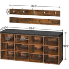 HOOBRO Shoe Storage Bench with Cushion, 39.4" L Entryway Bench with 12 Cubbies, Entryway Hall Tree with Storage, Shoe Cabinet with Coat Rack for Bedroom, Hallway, Holds up to 330 lb, BF112HX01G1