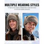 CLAPE Winter Trapper Hat with Ear Flaps, Waterproof PU Leather Aviator Hat with Faux Fur Lining for Men & Women