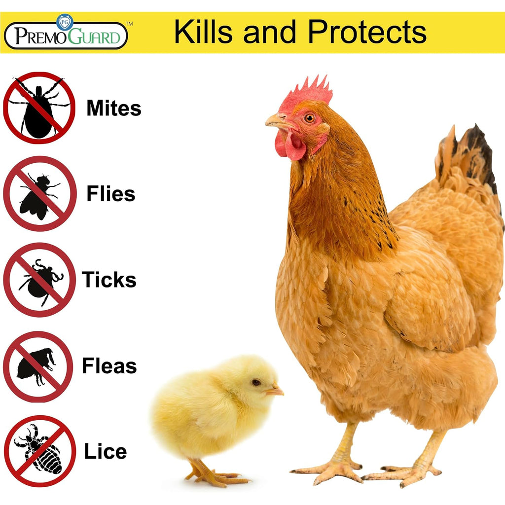 Premo Guard Poultry Spray - 32 Oz - Kill Scaly Leg, Mites, Fleas, Lice, & Other Pest On Chickens And In Coops - Natural Plant Based Oils For Control, & Prevention - Family Safe With No Egg Withdrawl