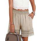 Women's Casual Elastic Waist Lounge Shorts Comfy Stretch Lace Trim Summer Beach Linen Ruffle Shorts