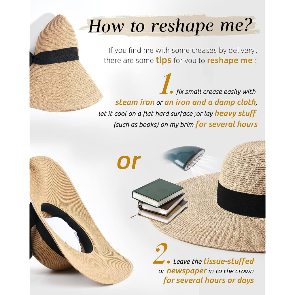 Furtalk Womens Sun Straw Hat Wide Brim Summer Hat Foldable Packable Floppy Beach Hats For Women