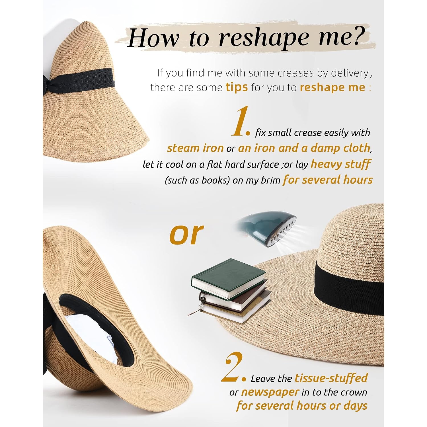 Furtalk Womens Sun Straw Hat Wide Brim Summer Hat Foldable Packable Floppy Beach Hats For Women