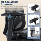 Ergonomic Office Chair, Mesh Computer Desk Chairs With Adjustable Lumbar Support, 3D Armrests, Tilt Function, Comfy Wide Seat, Swivel Executive Work Task Chair For Company And Home