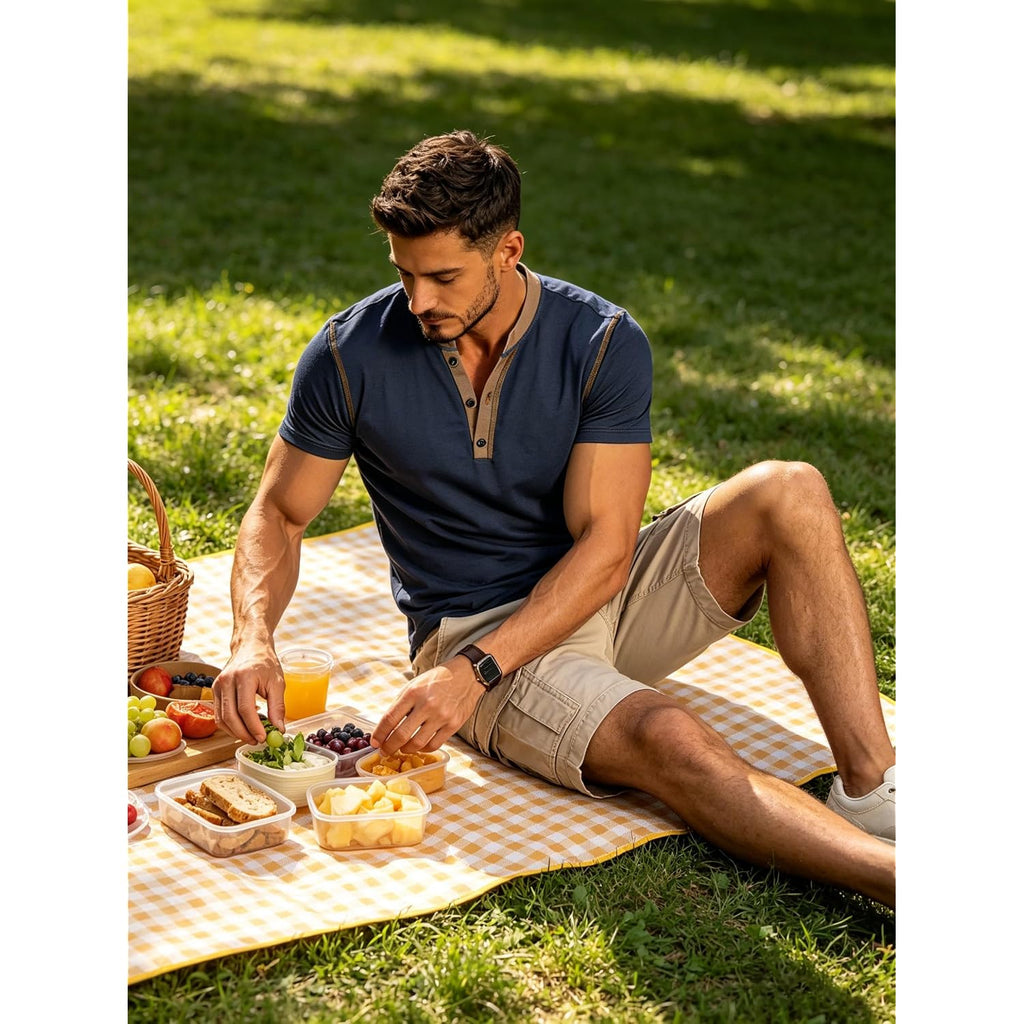 Men'S Casual Henley Shirts Classic Button Cotton Short Sleeve T-Shirt Summer Basic Solid Lightweight Tees Tops
