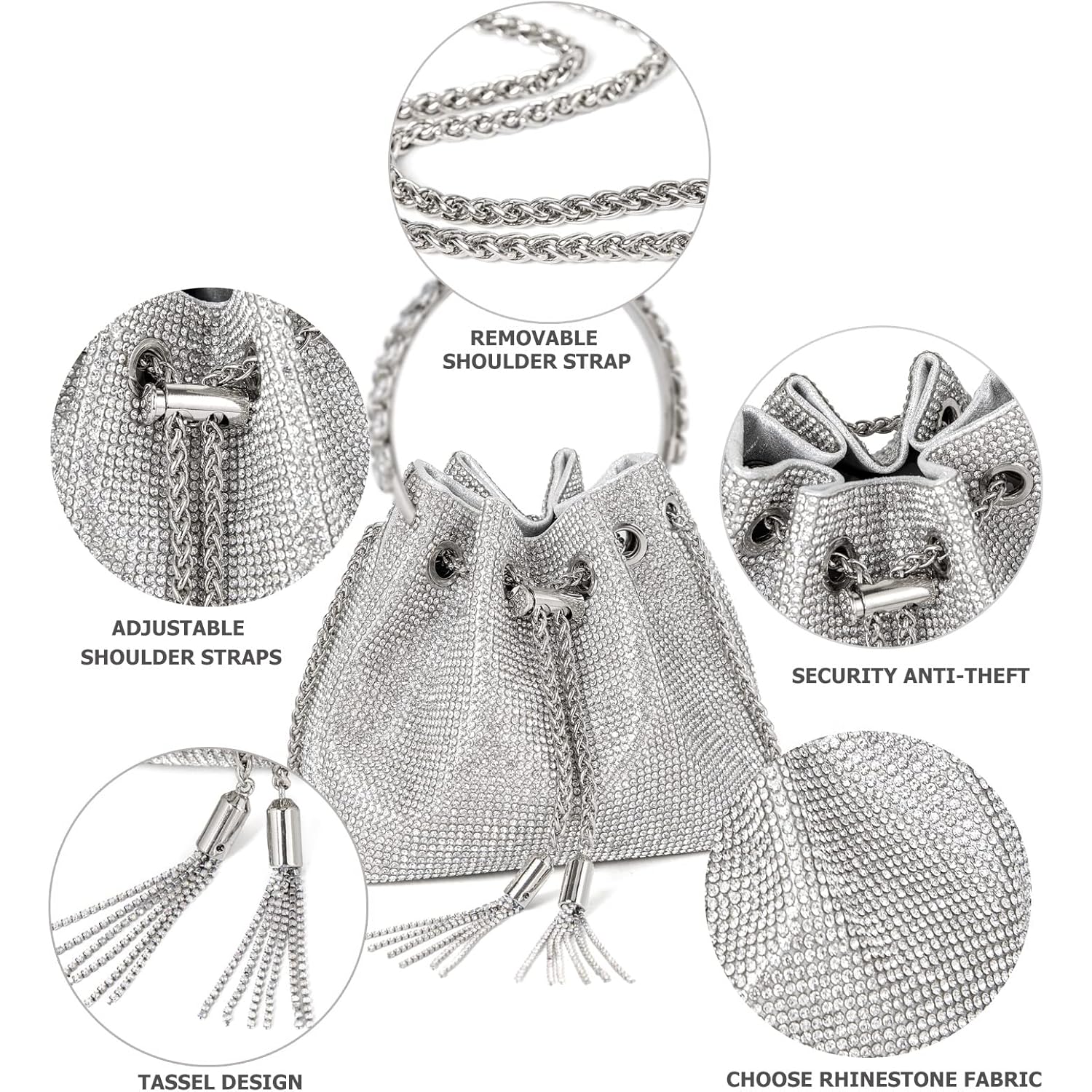 Sweetovo Bling Crystal Rhinestone Purse for Women Sparkly Clutch Handbag Crossbody Bag for Evening Wedding Party Prom