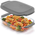 Pexo Glass Baking Dish With Lid, 9X13 Deep Lasagna Pan, Easy Grip Silicone Handles, Oven Safe Casserole Dish, Freezer, Dishwasher, And Microwave Safe (Gray)