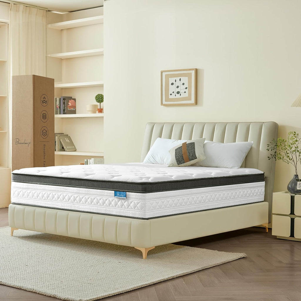 Queen Mattress, 12 Inch Cooling Hybrid Queen Size Mattress in a Box, Medium Firm with Gel Memory Foam & Pocket Coils, Motion Isolation, Pressure Relief, CertiPUR-US