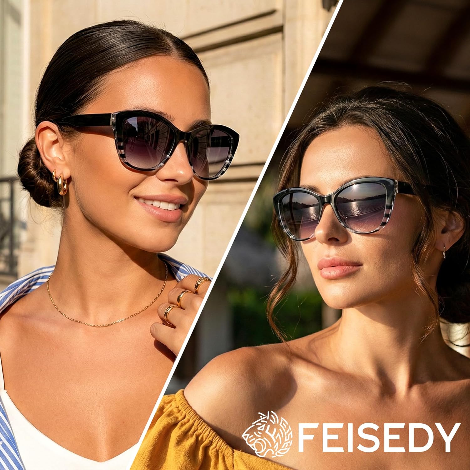 FEISEDY Polarized Vintage Sunglasses American Womens Square Jackie O Cat Eye Sunglasses B2451