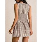 Floerns Women'S Tie Shoulder A Line Gingham Dress Boat Neck Mini Checkered Elegant Dresses