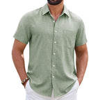 Mens Linen Shirt Short Sleeve Wrinkle Free Casual Untucked Button Down Shirts Beach Breathable Tops Summer