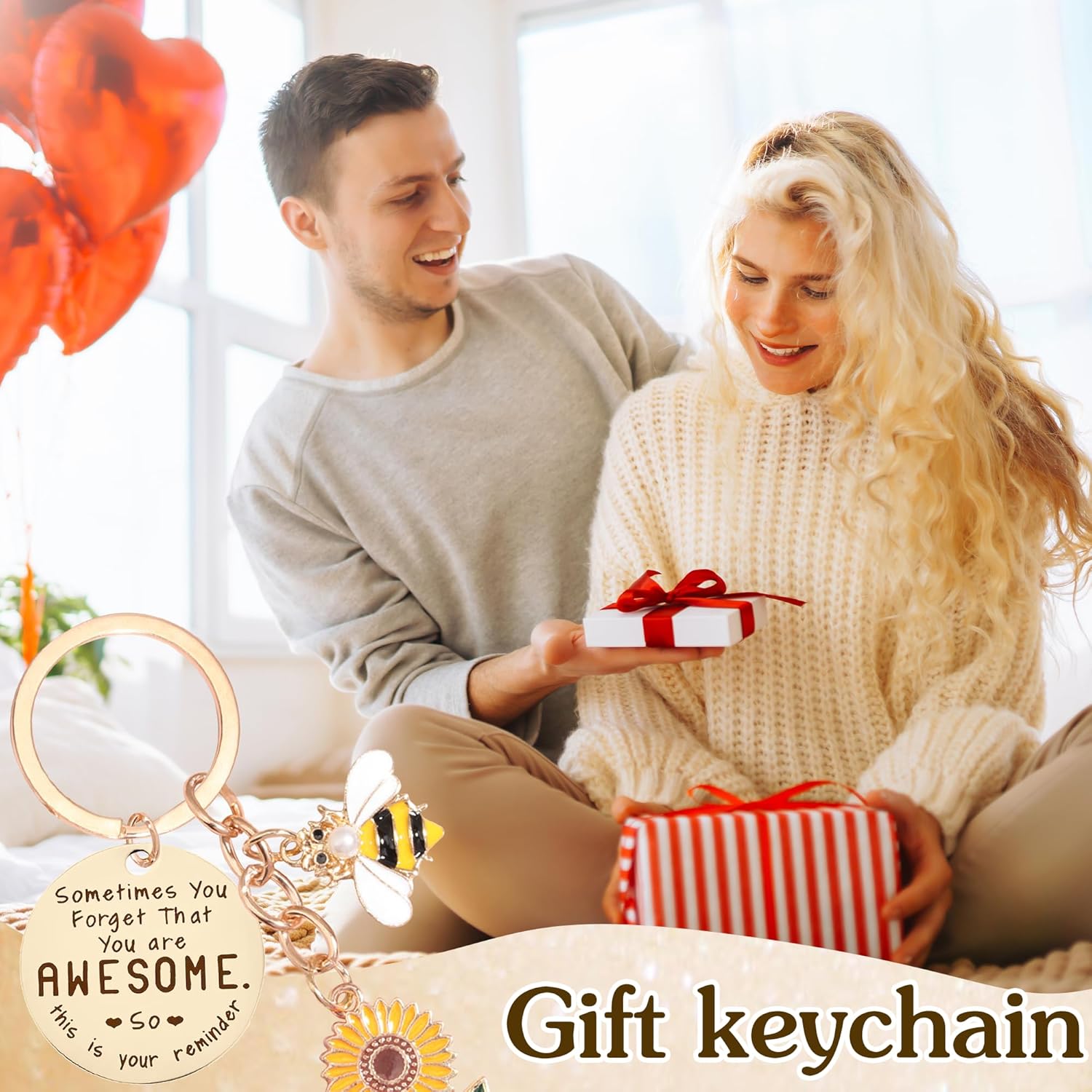 Sunflower Keychains Inspirational Gifts for Women - Motivational Keyring Friendship Keychain Gift, Yellow Sunflower Bee Key Chain for Him Her Friend Coworker Purse Wallet Handbags Backpack