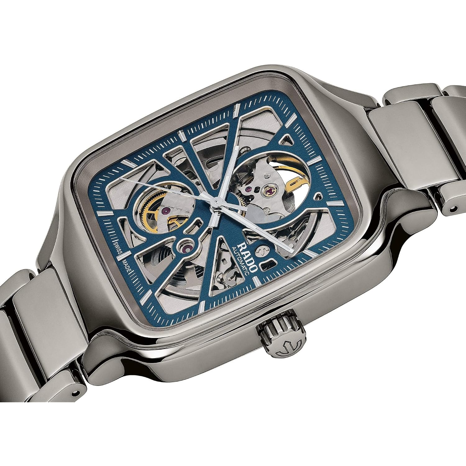 Rado - True Square Open Heart - Unisex Automatic Swiss Watch - 38Mm Square Blue Dial - High-Tech Ceramic Bracelet - R27083202
