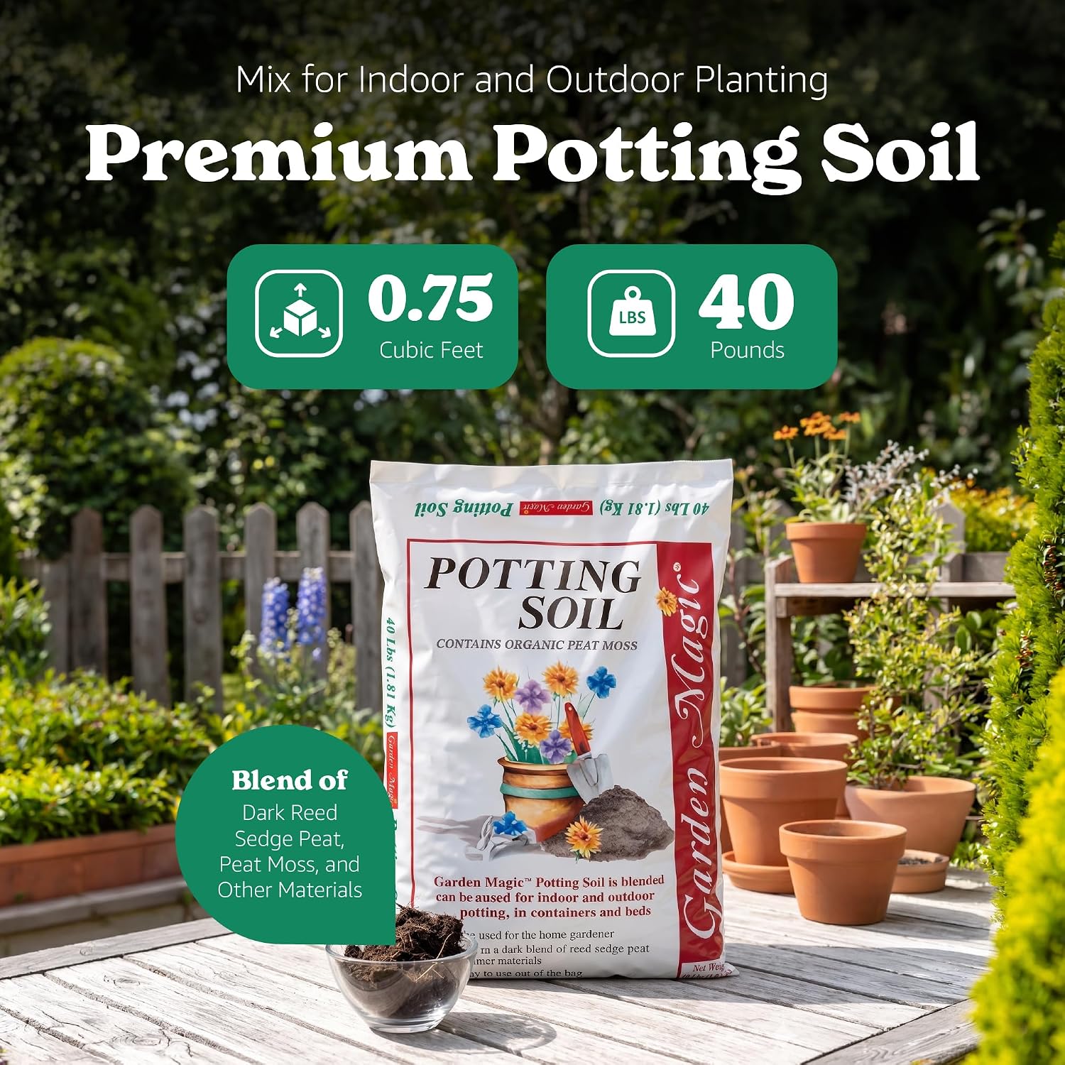 Michigan Peat 40 Pound Bag Of Garden Magic General Purpose Moisture Retaining Potting Soil Mix For Indoor And Outdoor Planting