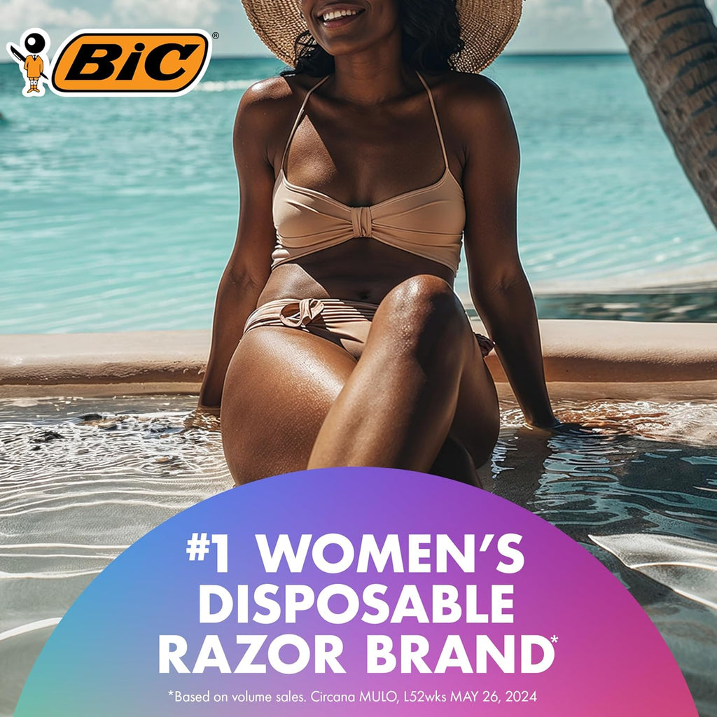 BIC Soleil 3 Colors Women's Disposable Razors With Aloe Vera and Vitamin E Lubricating Strip for Enhanced Glide, With 3 Blades, 14 Count