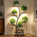 Bacekoll Plant Stand Indoor With Grow Lights, 7 Tiered Indoor Plant Shelf, 49" Corner Plant Stands For Indoor Plants, Metal Plant Flower Display Shelf, Tree-Shaped Plant Rack For Home, Patio, Brown