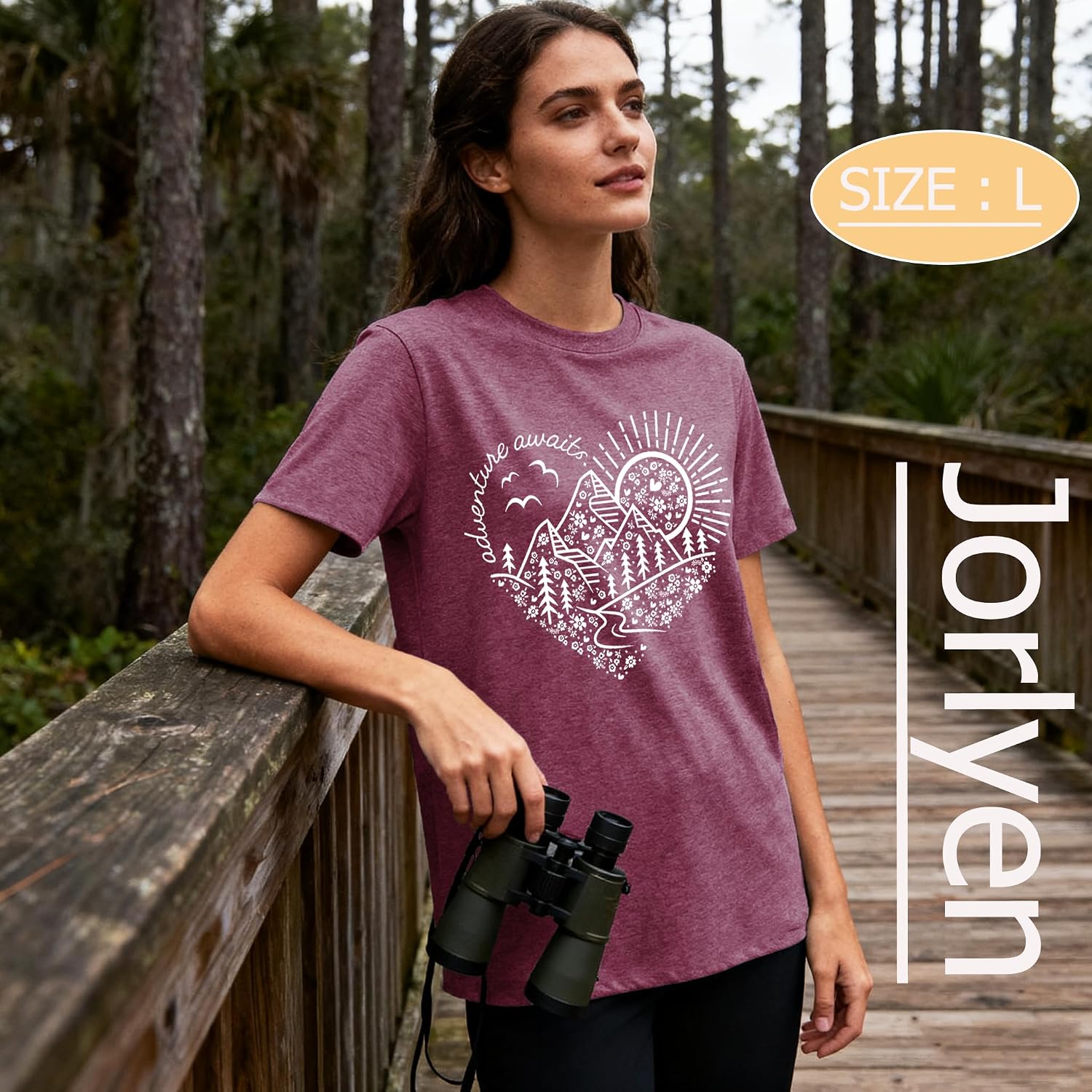 Women Adventure Awaits Outdoor Graphic Tee Shirt Kindness Heart Printed Hike Mountain Nature Travel Shirt Workout Tops Purple-a