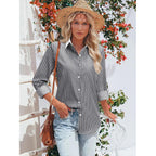 Striped Button Down Shirts for Women Cotton Dress Shirt Long Sleeve Collared Blouse Tops Business Office Attire