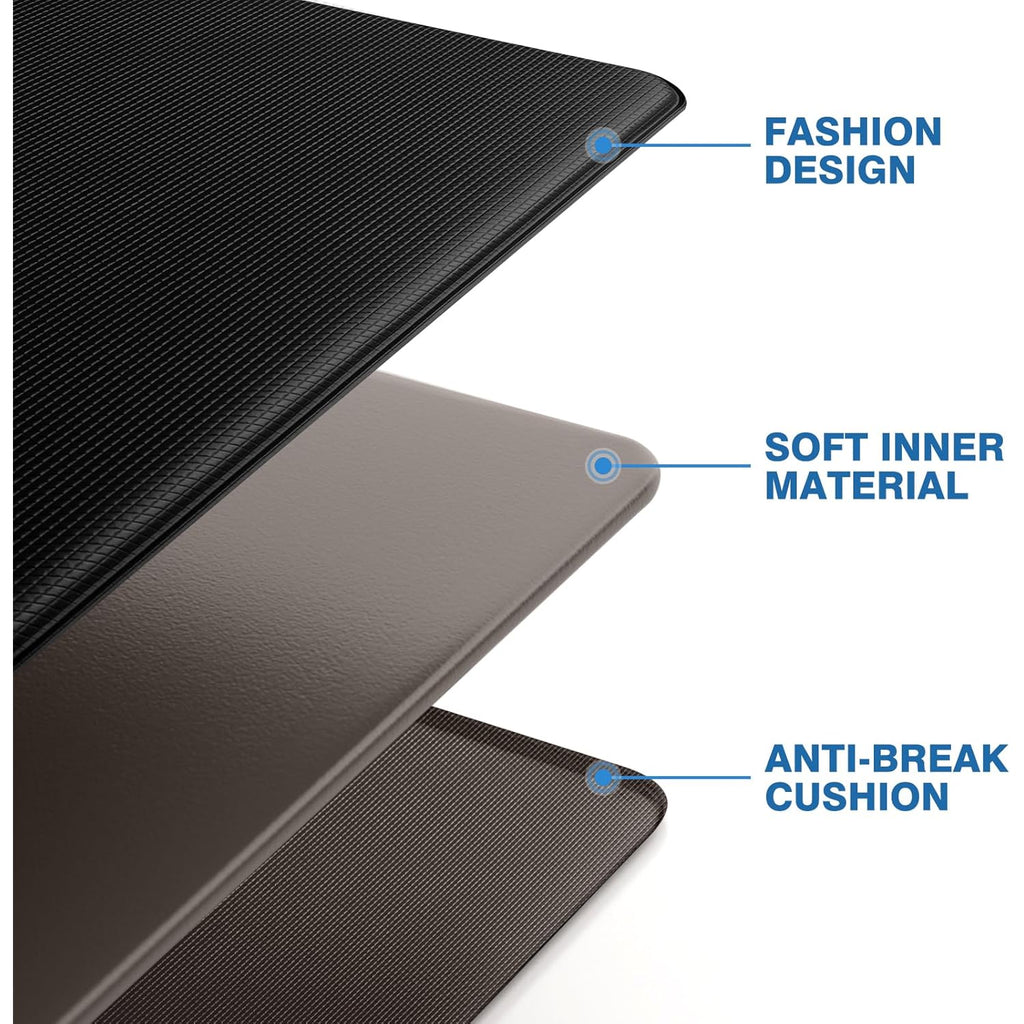 StepRite Kitchen Mats, 2PCS Kitchen Rugs, Cushioned Anti Fatigue Kitchen Mats for Floor, Non-Slip Standing Desk Mat, Waterproof Kitchen Rug Set for Kitchen, Floor, Office, 17.3"x30"+17.3"x47", Black