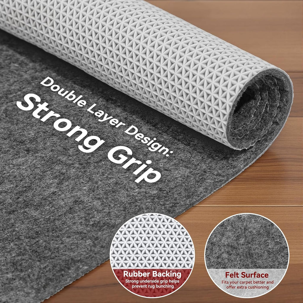 Songrey Non Slip Rug Pad Gripper 8 x 10 Ft, Thick Felt Fabric with Anti Skid Backing, Carpet Pad for Hardwood Floors, Keep Area Rugs in Place and Safe