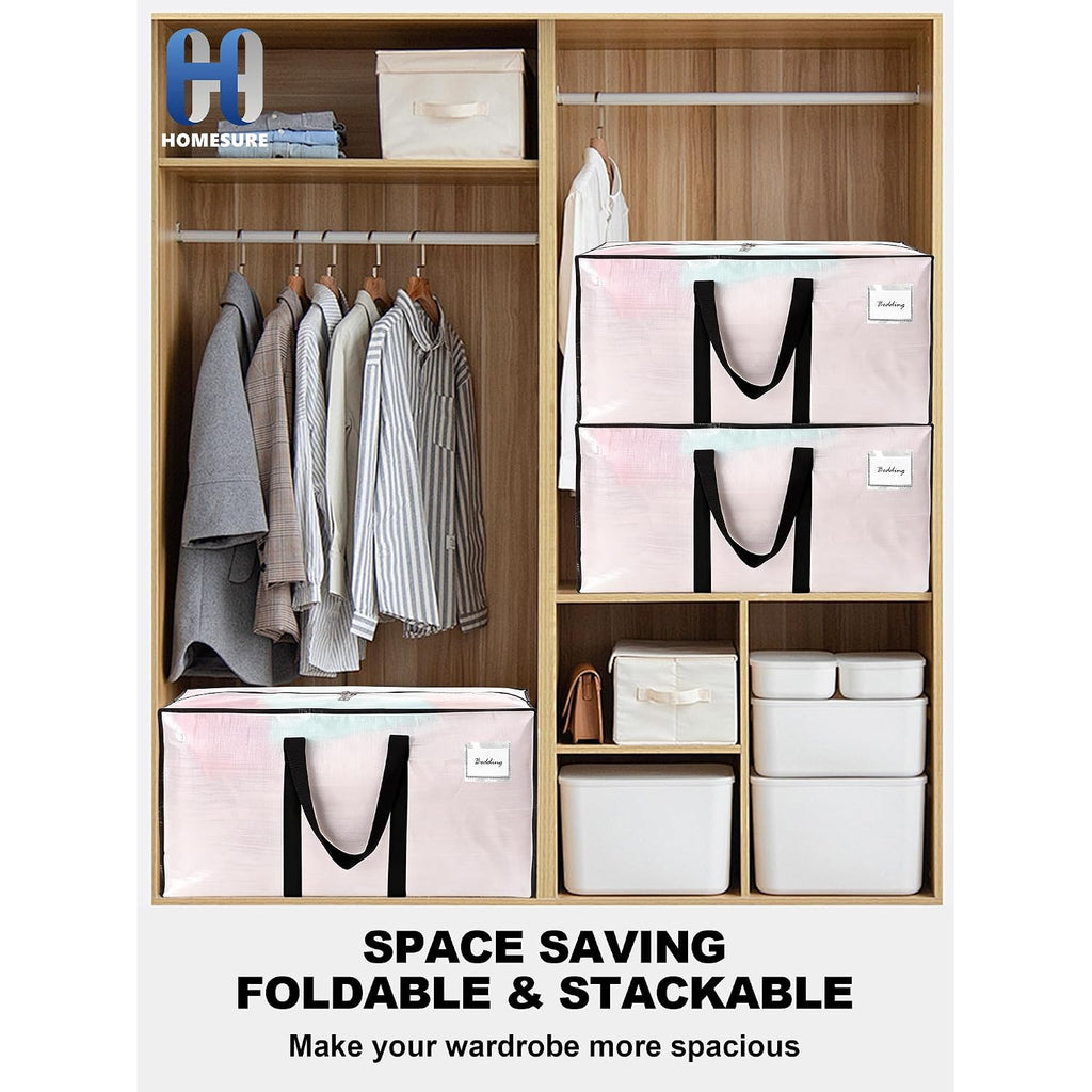 Supports 200Lbs Heavy Duty Moving Bags - Strong Zipper & Wrap-Around Handles - Water-Resistant Storage Totes, Durable Alternative To Moving Boxes - 8 Pack - Semi-Transparent