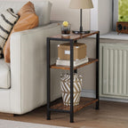 3-Tier Side Table, Small End Table, Sofa Side Table For Narrow Spaces, Slim End Table, Nightstand Table, For Living Room Bedroom Office, Rustic Brown