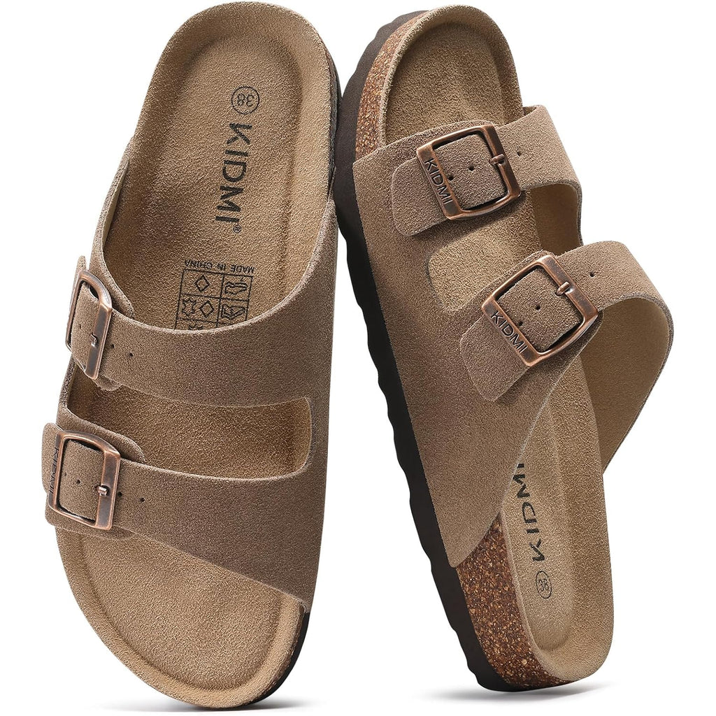 Kidmi Unisex Summer Sandals Arch Support Cork Footbed Slide Sandals With Double Adjustable Buckle For Women Men