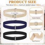3 Pack Belts for Women, No Show Stretch Belt with Flat Buckle, Adjustable Elastic Waist Belts, Women's Belts for Jeans, Pants, Dresses, Invisible Belt Set for Women - Black, Blue, Khaki