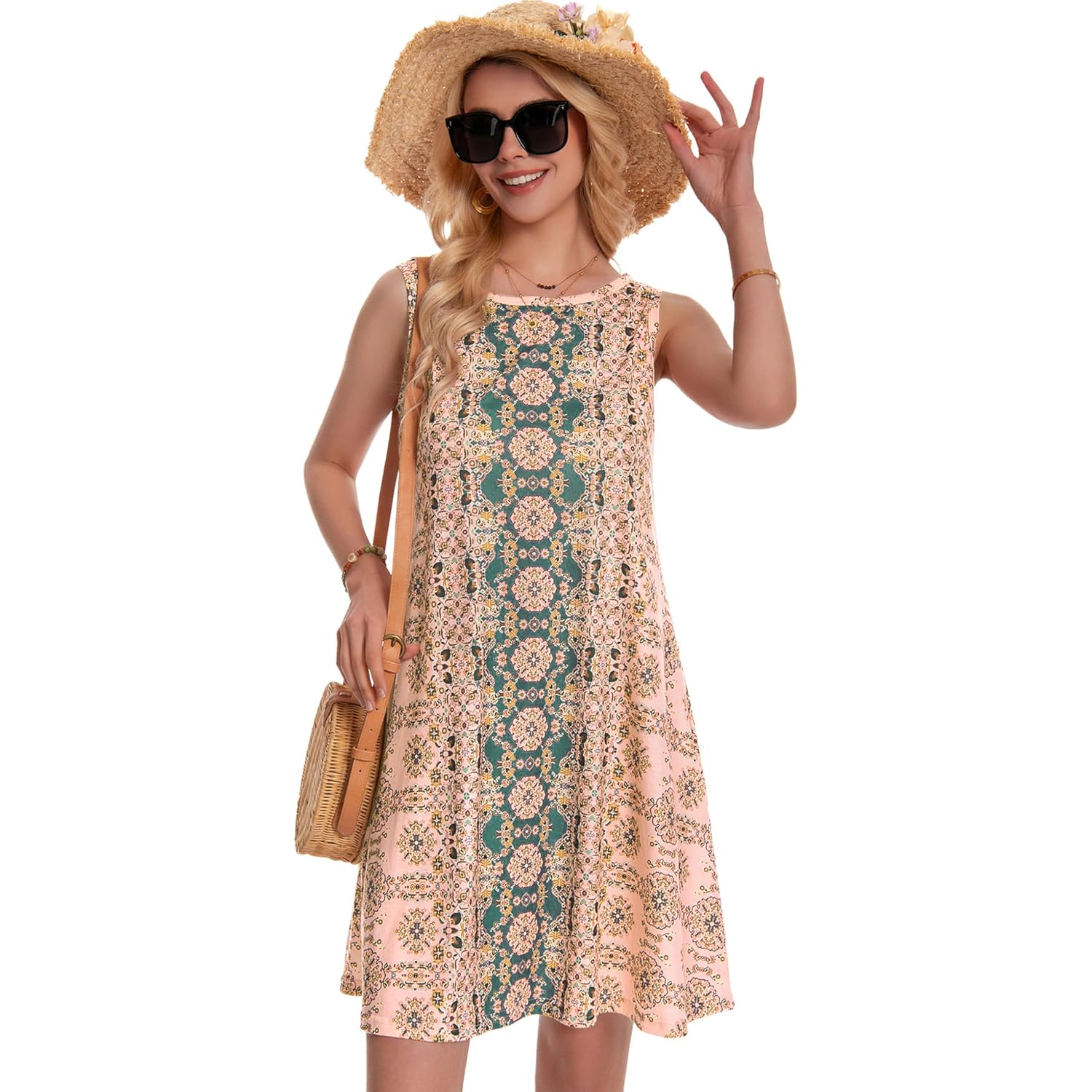 Summer Dresses For Women Beach Boho Sleeveless Vintage Floral Flowy Pocket Tshirt Tank Sundresses 2026