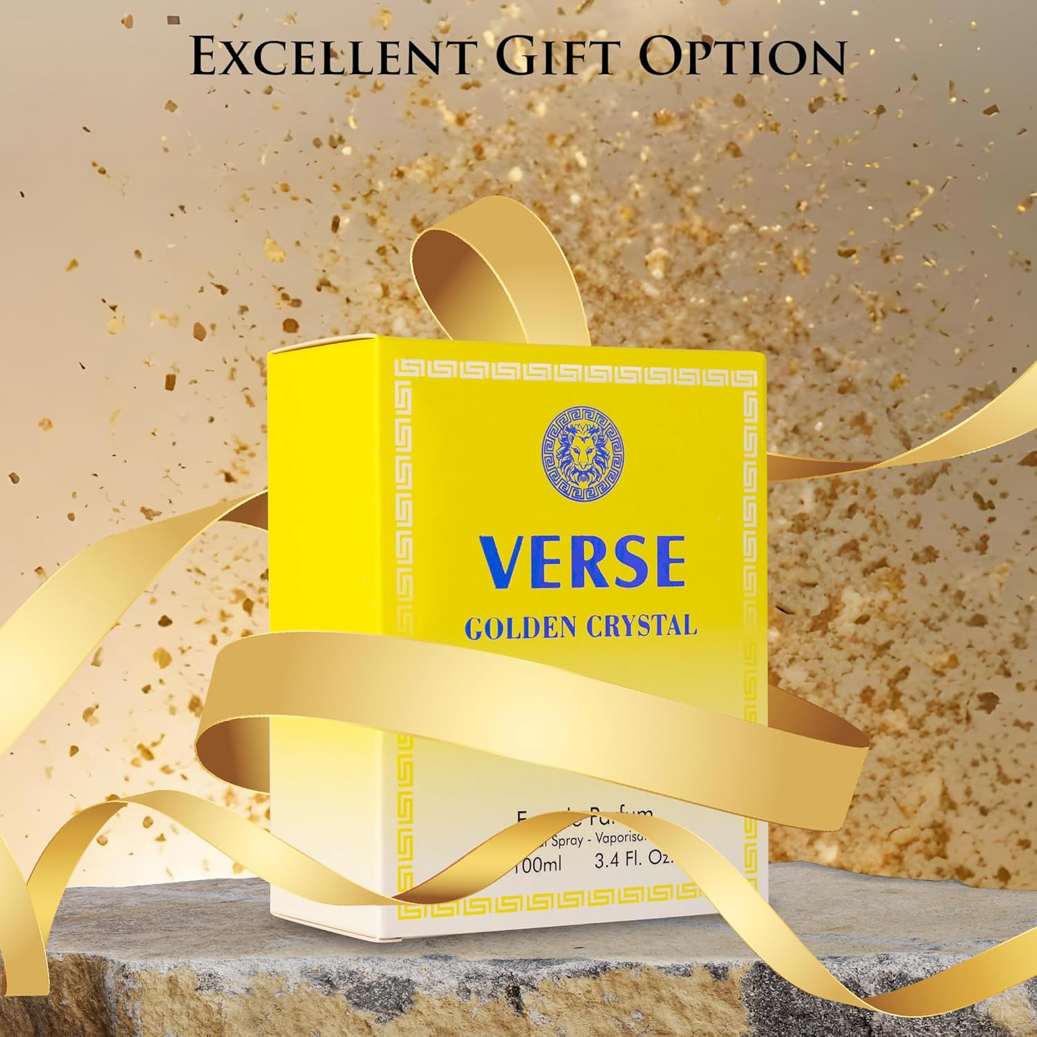 Verse Golden Crystal for Women 3.4 fl Oz - Floral Fruity Fragrance - Top Notes of Amalfi Lemon, Bergamot & Neroli - Base Notes of Guaiac Wood, Amber & Musk - Free of Parabens - Elegant 100ml Bottle