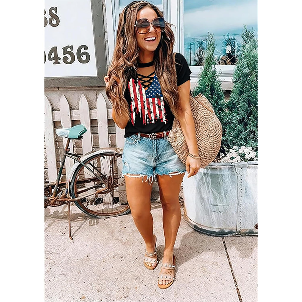 Retro Western Cowboy Shirt for Women's V-Neck Graphic Shirt Country Concert T-Shirt Summer Short-Sleeved Tees Tops Black4