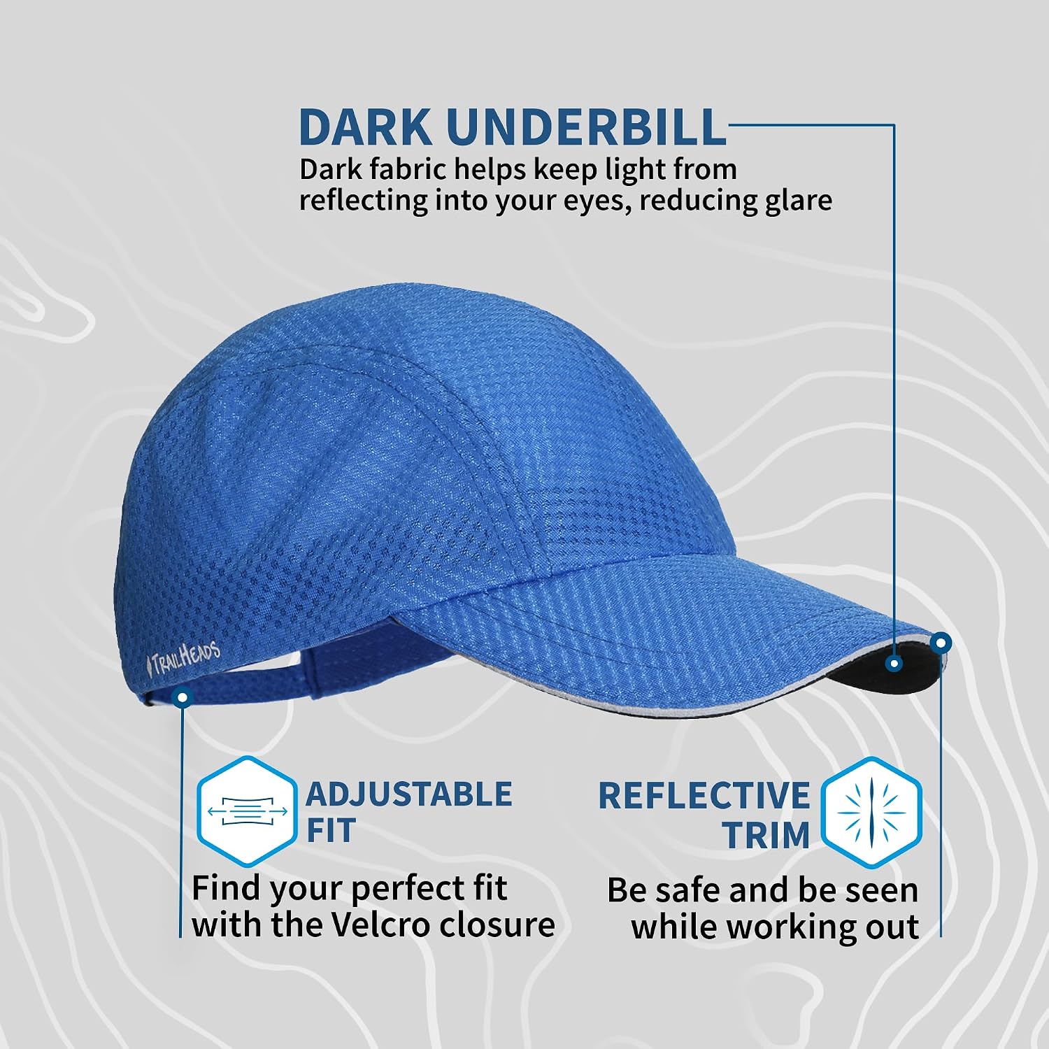 TrailHeads Women's Race Day Performance Running Cap, Lightweight & Quick Drying Mesh Sports Hat with Reflective Trim White-cool Blue