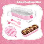 NPLUX Mini Cake Pans with Lids and Spoons, 50 Pack Pink Mini Loaf Pans with Lids, Mini Cake Containers for Baking, Mini Cheesecake and Party Desserts, Individual Cake Pans with Lids