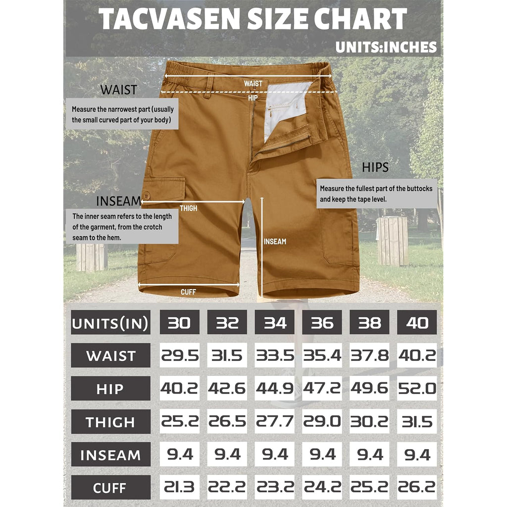 Tacvasen Men'S Casual Cargo Shorts 9 Inch Cotton Elastic Waist Work Shorts | 6 Pockets,Cotton Twill Fabric,Cargo Style,Comfort Stretch Waist,Breathable,Comfortable,Lightweight,Casual Wear,Work,Hiking