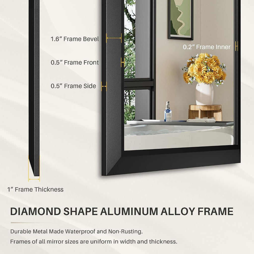 36X32 Inch Black Bathroom Mirror For Wall, Thick Metal Framed Rectangle Mirrors For Over Sink, Bedroom, Living Room, Entryway, Anti-Rust, Hd Tempered Glass