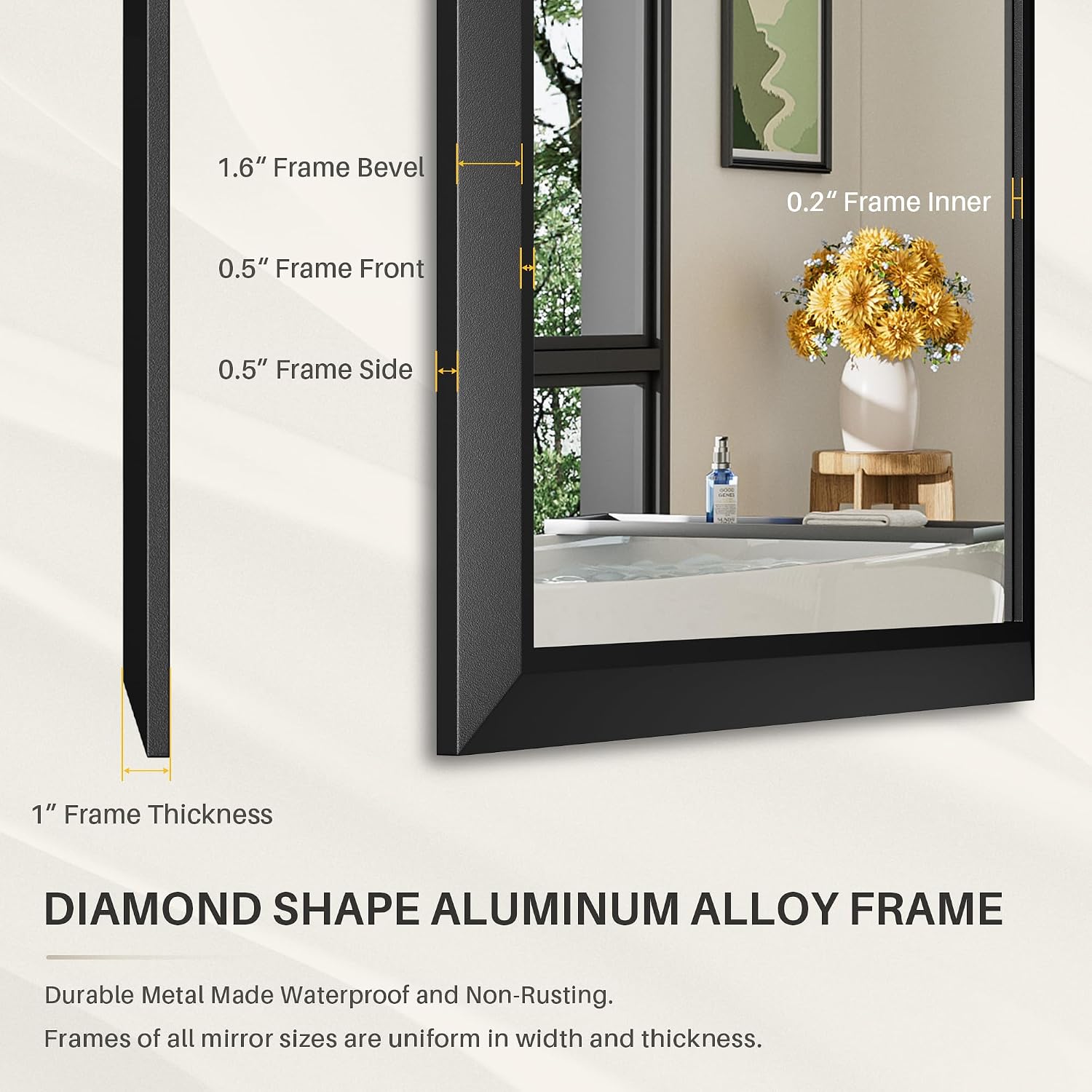 36X32 Inch Black Bathroom Mirror For Wall, Thick Metal Framed Rectangle Mirrors For Over Sink, Bedroom, Living Room, Entryway, Anti-Rust, Hd Tempered Glass