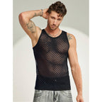 Coofandy Men Casual Tank Tops Mesh Shirt See Through Sleeveless Shirts Muscle Fishnet Fitted Tee Clubwear Summer