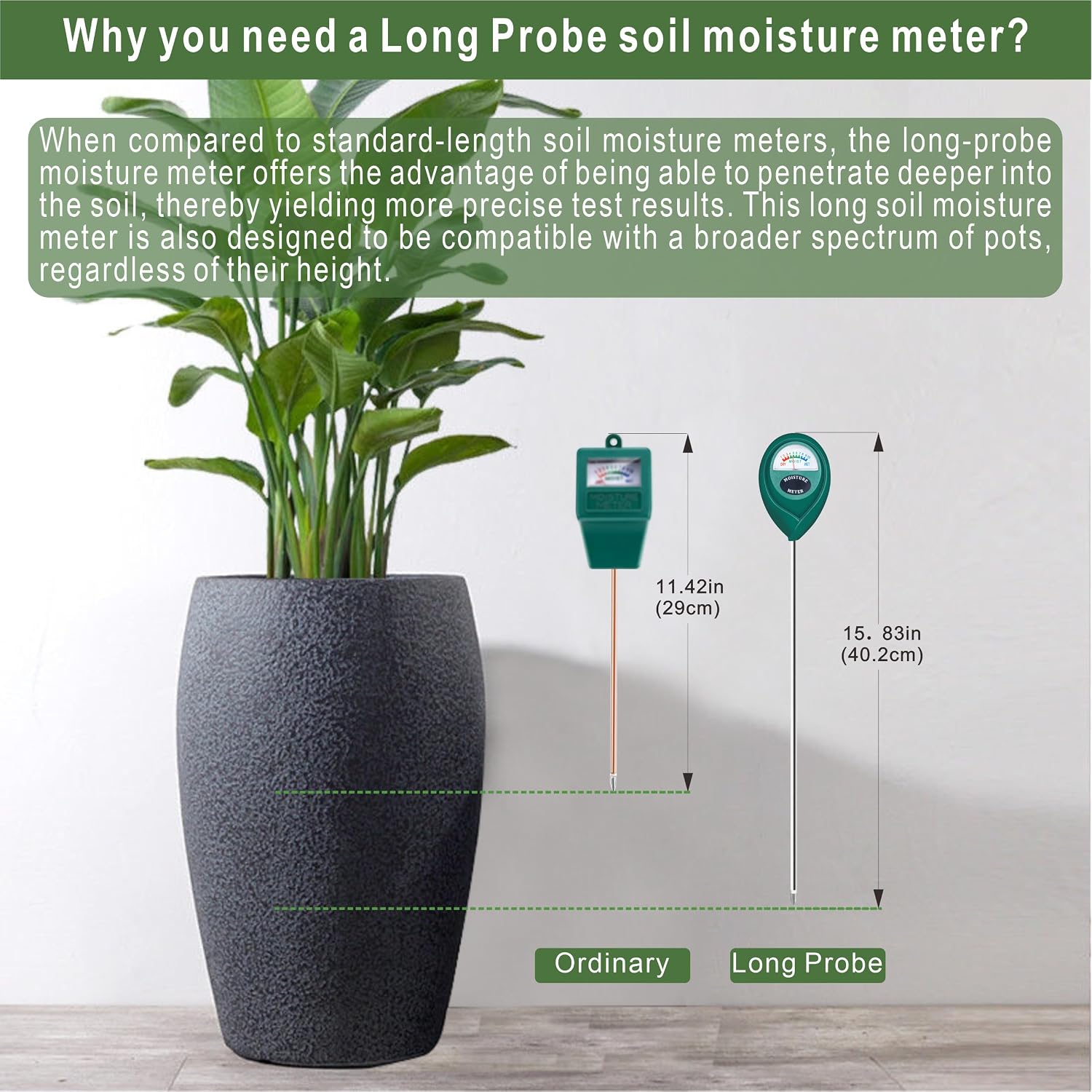 Long Probe Deep Use Soil Moisture Meter, Water Monitor Indicator Sensor, Hygrometer For Outdoor Indoor Large Pot Plants, Flower, Gardening, Farming