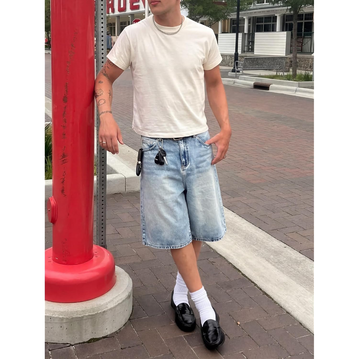 Comdecevis Men'S Baggy Jean Shorts Loose Fit Streetwear Jorts | 75% Cotton, 25% Polyester, Vintage Wash Denim, Breathable And Comfortble, Daily Casual And Outdoor