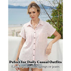 Button Down Shirt For Women Short Sleeve Blouses Dressy Casual Business Work Summer Vacation Tops Hawaii Shirts With Pockets