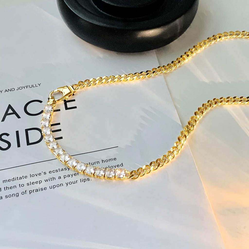 IMBOS 14K Gold Plated Chunky Chain Choker Necklaces for Women Chunky Gold Necklace Tennis Necklace for Women CZ Love Chain Cuban Link Choker Jewelry Gifts