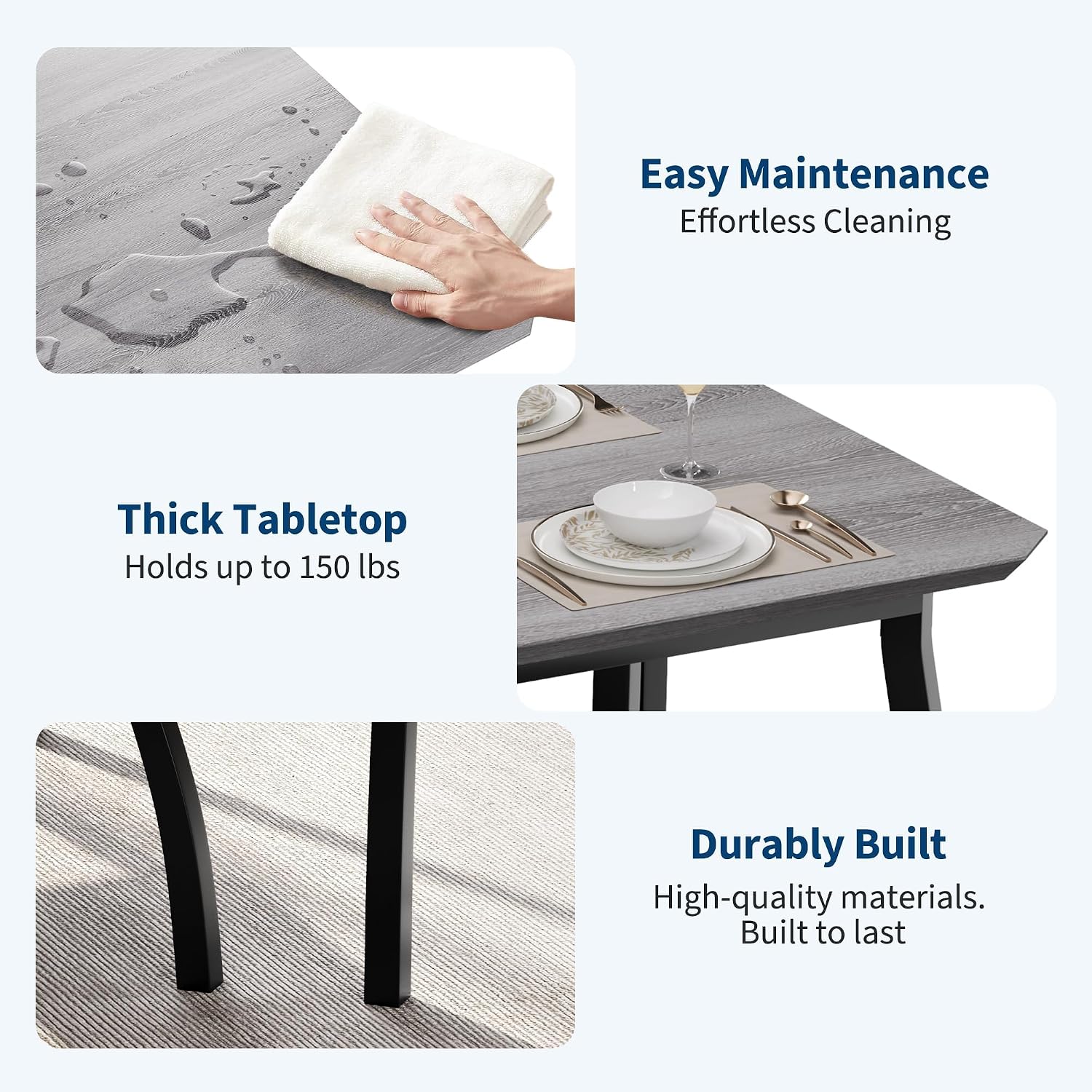 Idealhouse 43'' Dining Table Set For 4, Wooden Kitchen Table With Upholstered Bench & 2 Cushion Chairs, Industrial Dinette Set For Studio, Kitchen, Dining Room, Apartment, Gray