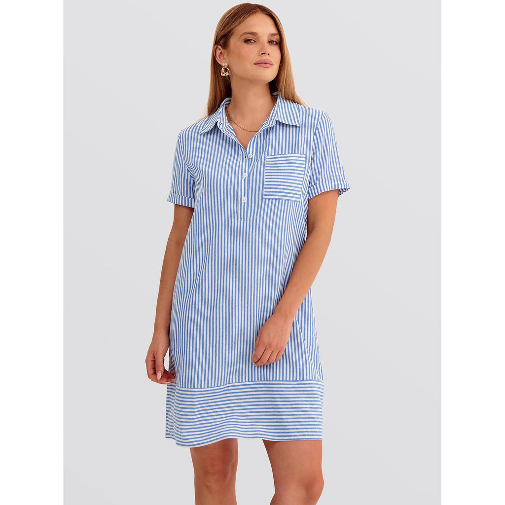 Anrabess Womens Summer Shirt Dresses | Lightweight Breathable, Short Sleeve Button Polo Collar T-Shirt Dress, Daily Beach Work Outfits, Spring Fall Clothes