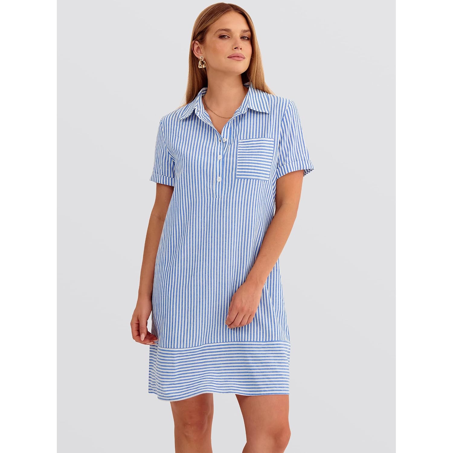 Anrabess Womens Summer Shirt Dresses | Lightweight Breathable, Short Sleeve Button Polo Collar T-Shirt Dress, Daily Beach Work Outfits, Spring Fall Clothes
