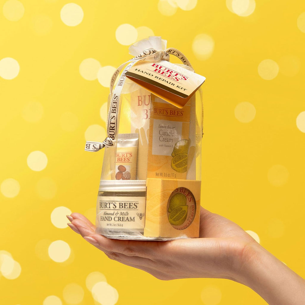 Burt's Bees Mothers Day Gifts Ideas - Hand Repair Set, 3 Hand Creams plus Gloves - Almond Milk, Lemon Butter Cuticle Cream, Shea Butter Repair